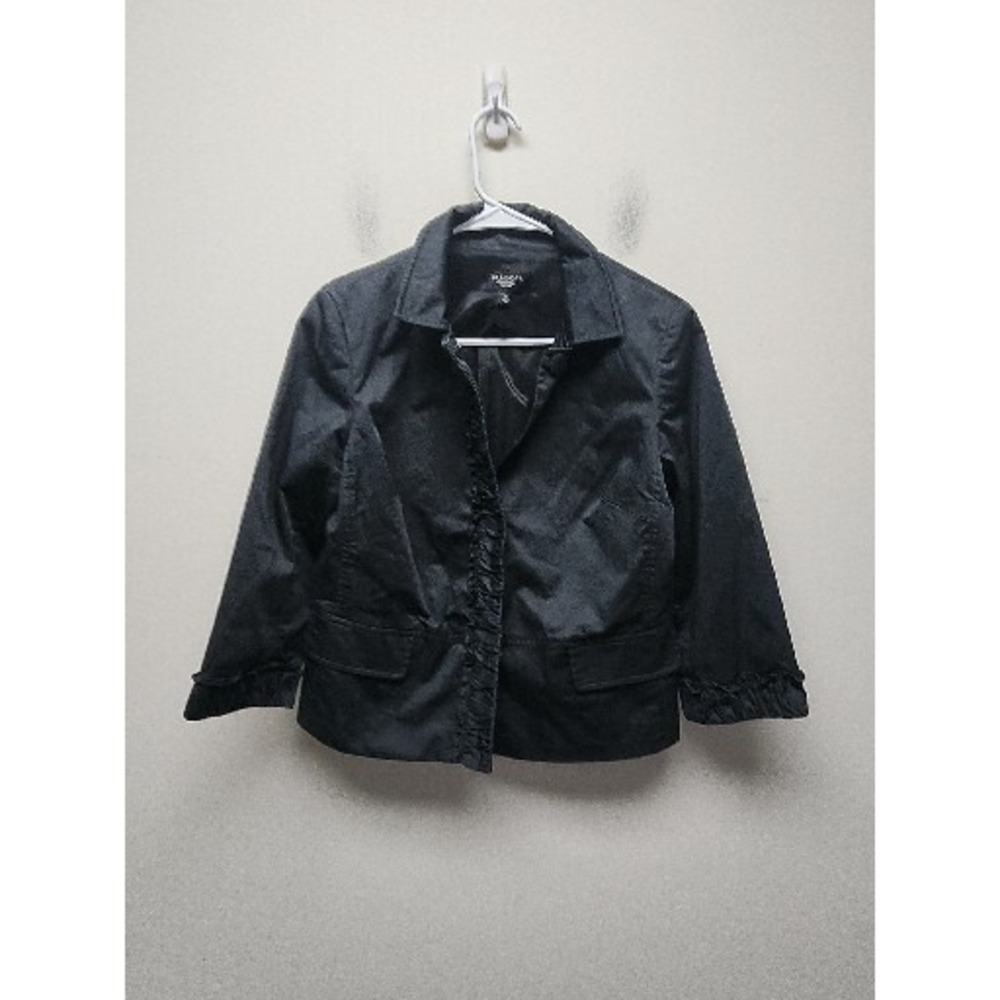 Talbots Petites Jacket Womens Size 8P Black Snap Front Stretch Collared Casual